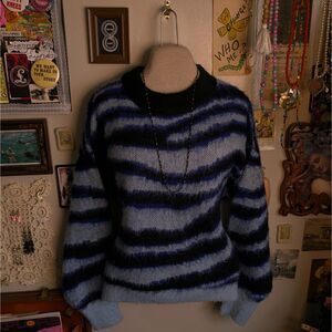 Anthropologie Salma Wavy Striped Sweater Women's Medium Navy Blue Eyelash